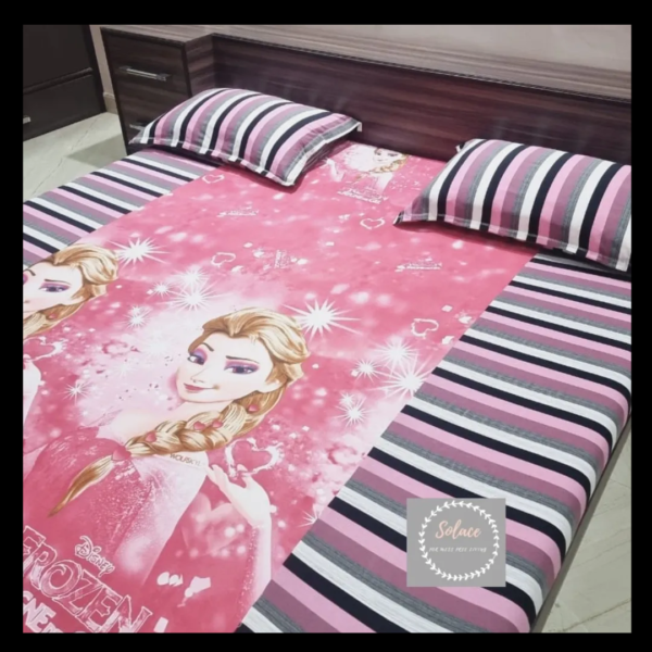 Frozen hosiery+glace cotton hosiery fitted bedsheet with hosiery stripes pillow covers