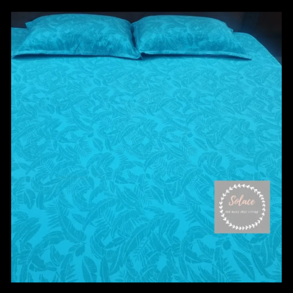 All over leaves printed hosiery fitted bedsheet with same pillow covers