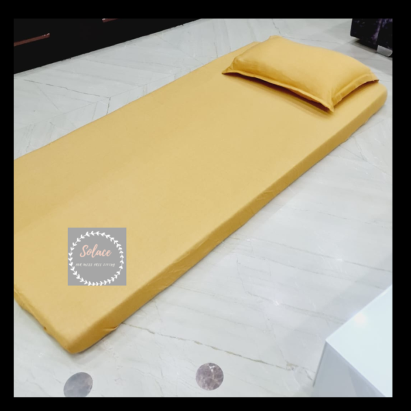 Mustard yellow hosiery fitted bedsheet with same pillow cover