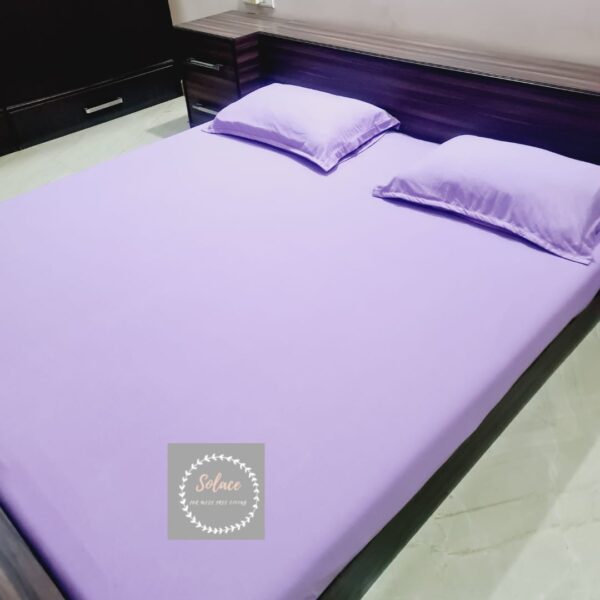 Lavender solid hosiery fitted bedsheet with same pillow covers