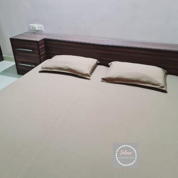 Khaki solid hosiery fitted bedsheet with same pillow covers