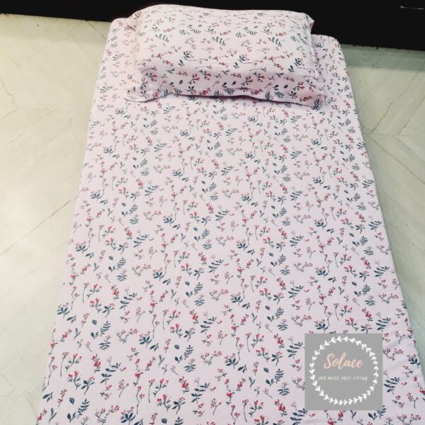 Single Baby Pink printed hosiery bedsheet with same pillow covers