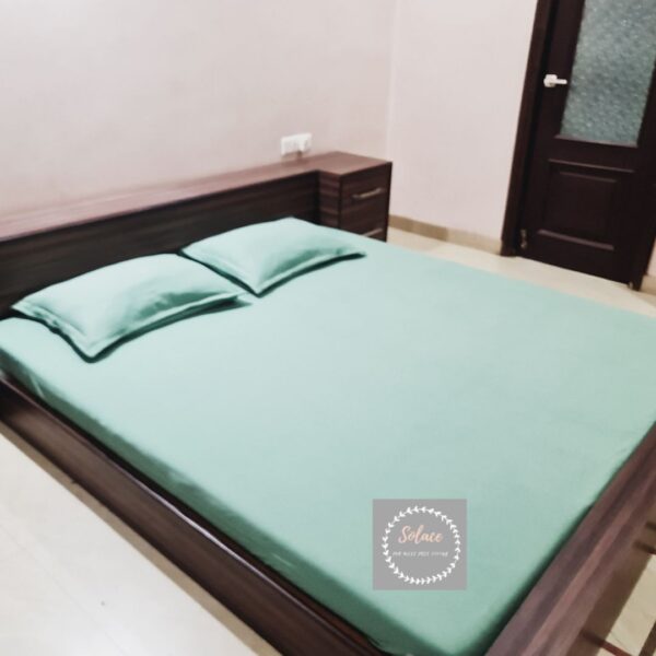 Aqua green hosiery fitted bedsheet with same pillow cover