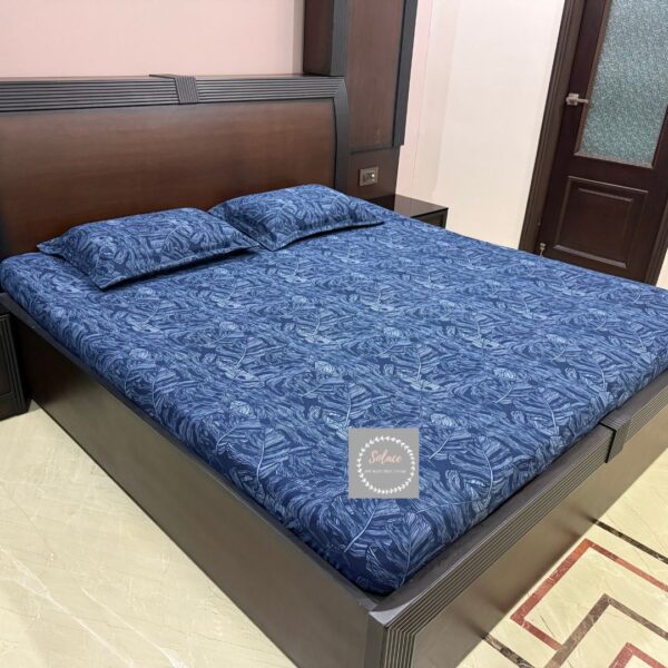 Denim blue printed bedsheet with same pillow covers