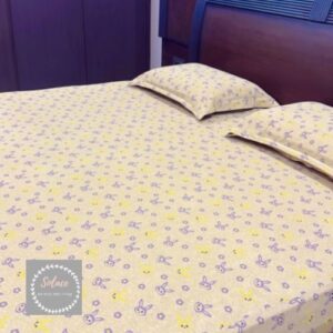 Brown kids bunny print hosiery bedsheet with same pillow covers