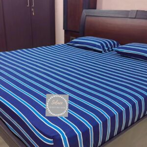 Premium Blue White stripes hosiery bedsheet with same pillow covers