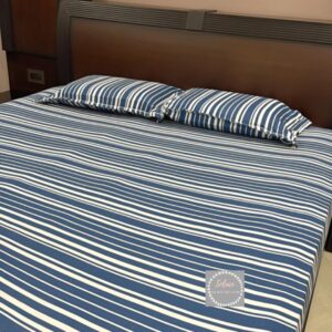 Classic Blue & White stripes hosiery bedsheet with same pillow covers