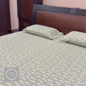 Premium Beige printed pure cotton hosiery fitted bedsheet with same pillow covers