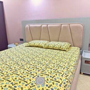 Signature Yellow kids monster printed bedsheet with same pillow covers