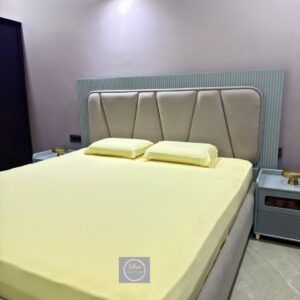 Premium Pastel yellow pure cotton hosiery stretchable fabric bedsheet with same pillow covers