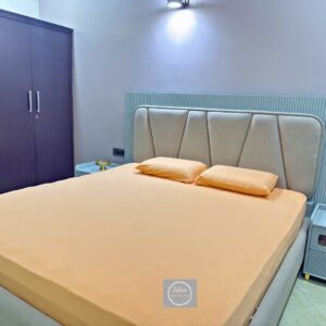 Premium Pastel Peach pure cotton hosiery stretchable fabric bedsheet with same pillow covers