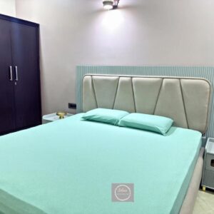 Premium Pastel Green pure cotton hosiery stretchable fabric bedsheet with same pillow covers