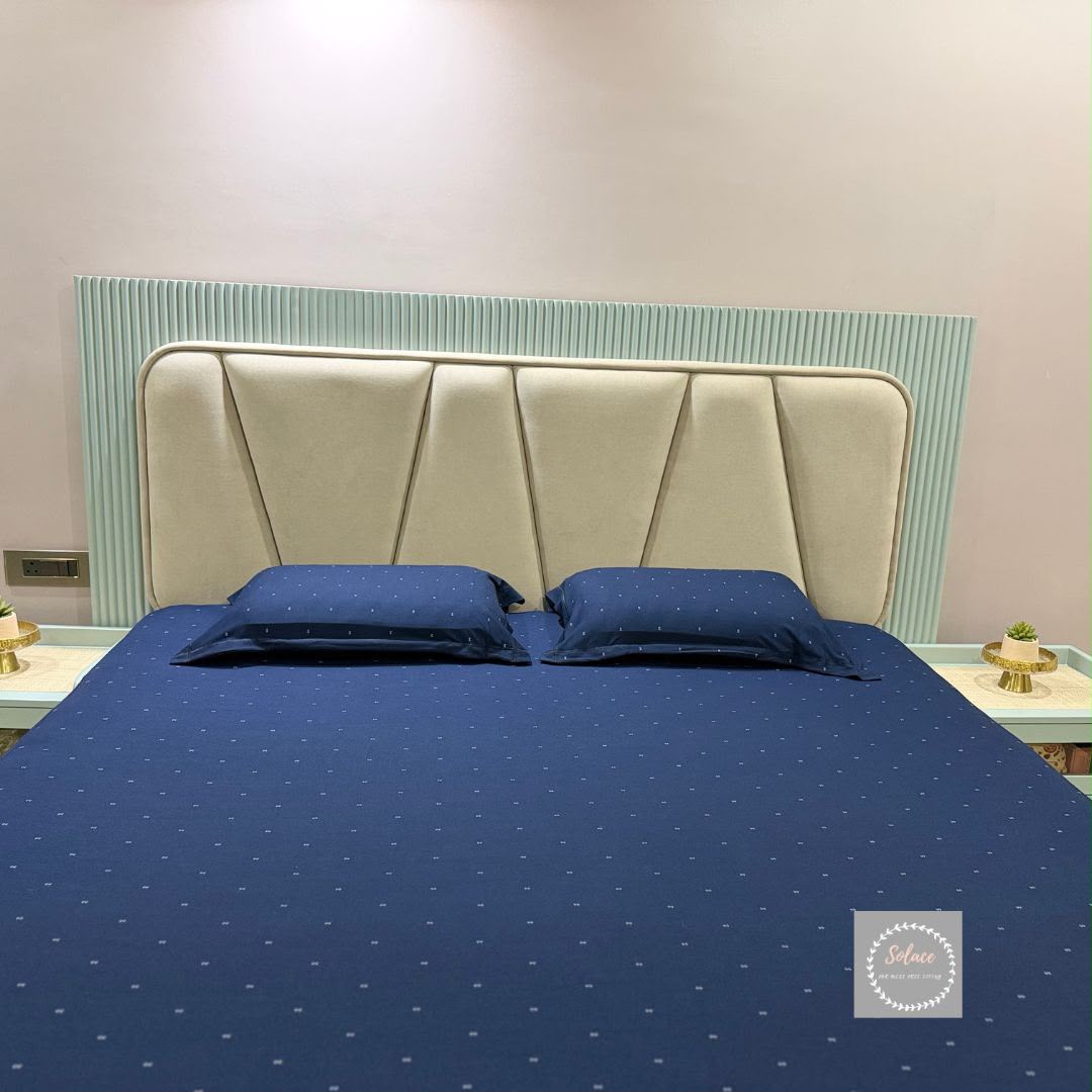 Premium printed navy blue pure cotton hosiery bedsheet